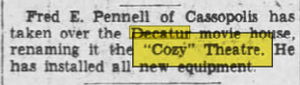 Cozy Theatre - Dec 1932 Pennell Takes Over